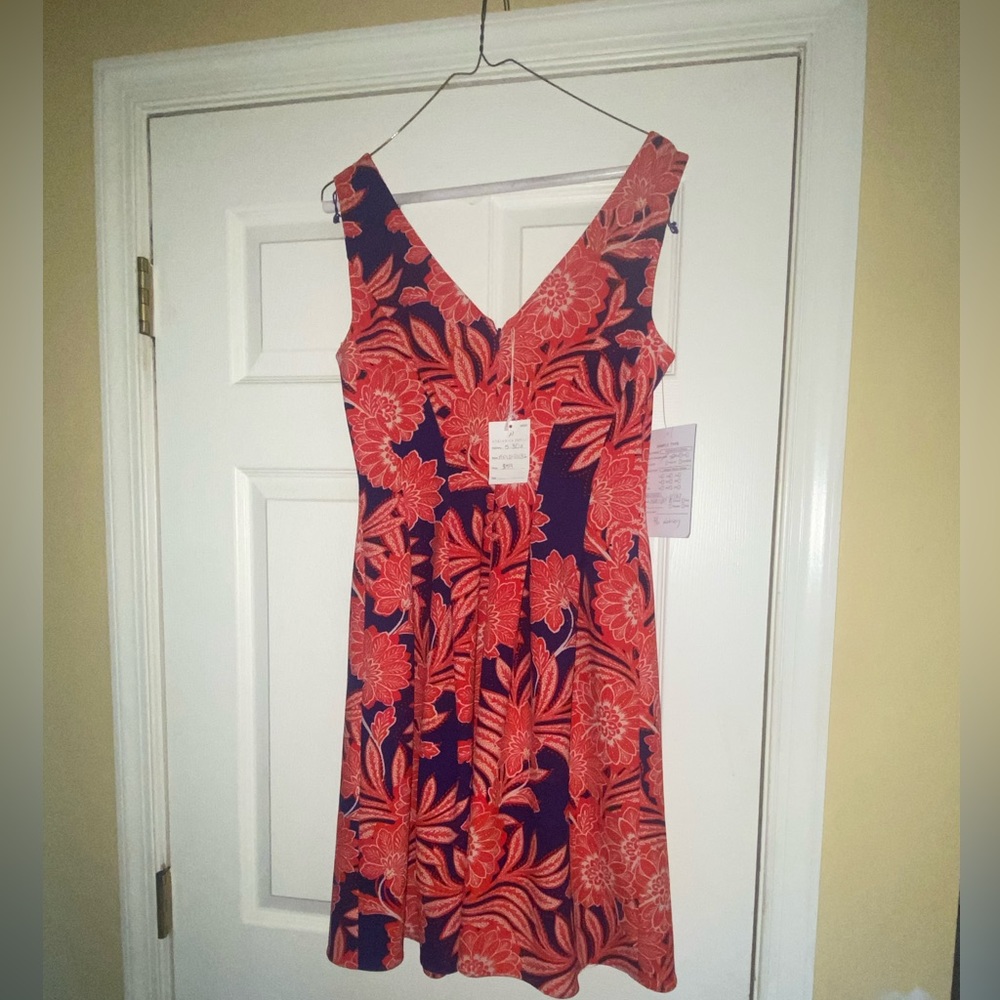 NWT Adrianna Papell abstract floral print dress Red & Royal blue almost purple